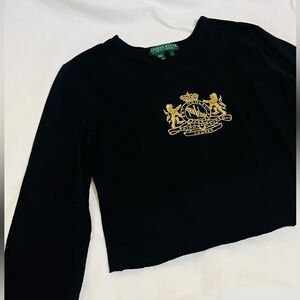 Ralph Lauren Black Tee with Gold Embroidered Crest